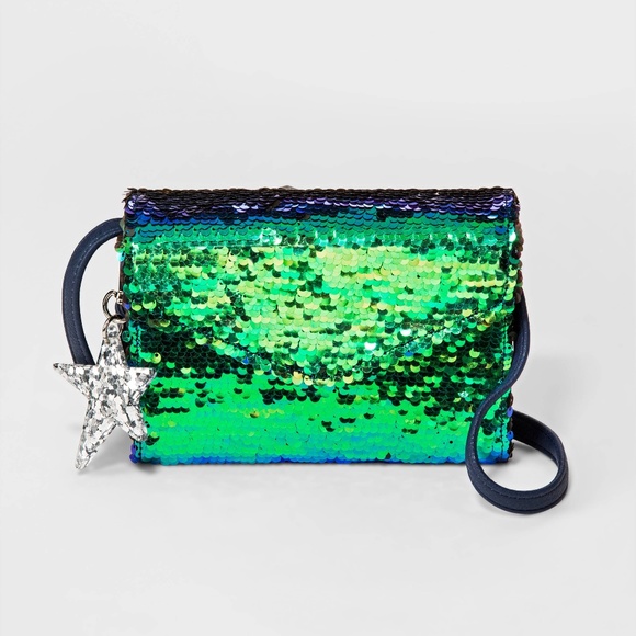Cat & Jack Other - NWT Girls Navy Green Magic Sequin Crossbody Purse